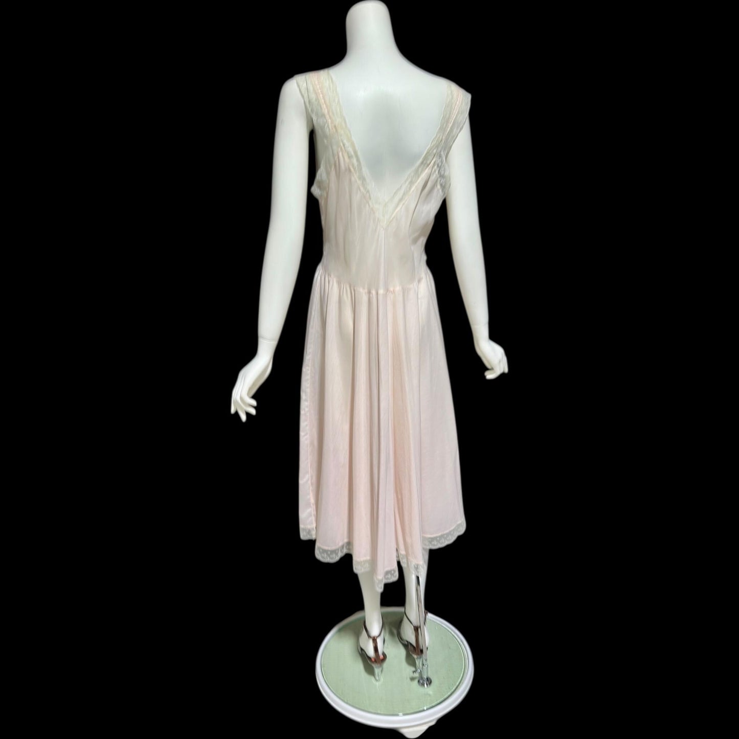 FISCHER HEAVENLY LINGERIE, vintage 1950s nightgown slip dress, ethereal soft pink and white lace