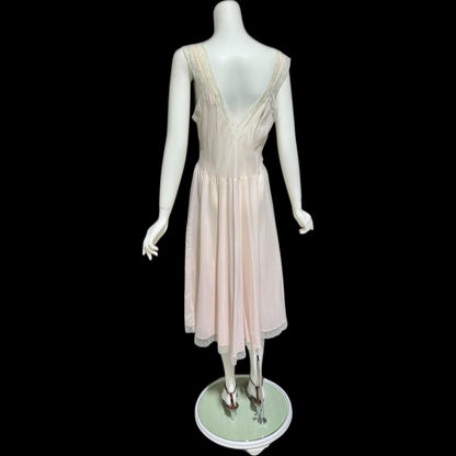 FISCHER HEAVENLY LINGERIE, vintage 1950s nightgown slip dress, ethereal soft pink and white lace