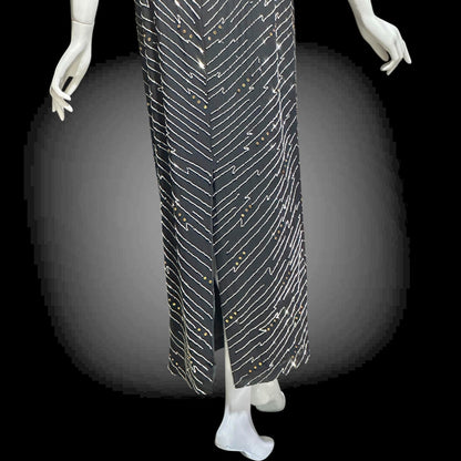 1980s Beaded Silk Sheath Gown: Vintage Black with silver and amber beading, Evening Dress