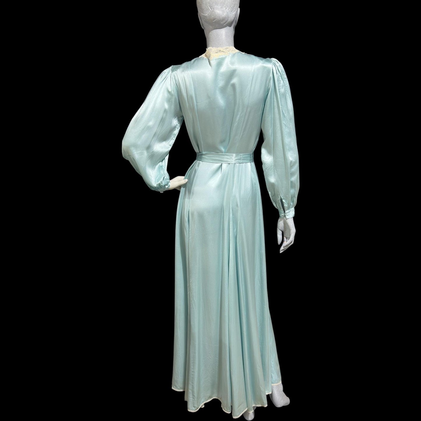 JANET REGER vintage 1970s dressing gown robe, Pure Silk ice blue 70s does 40s old hollywood button front night dress