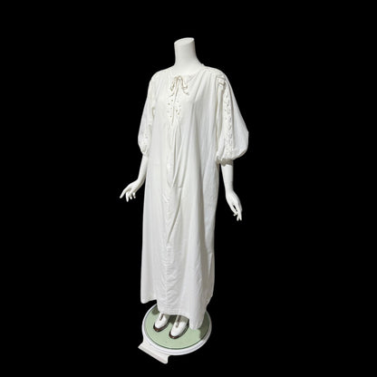 KEYLOUN, vintage 1970s caftan dress,  white cotton zip front Hippie Boho Kaftan Dress