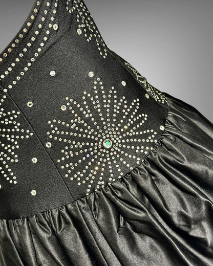 1980s vintage cocktail dress, stretchy black halter top with bubble mini skirt party dress