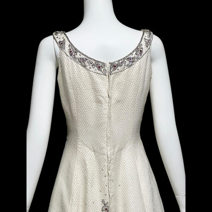JEAN LOUIS 1960s vintage White beaded evening dress, ball gown Wedding dress, Beads and Rhinestones Sparkle