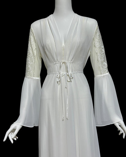 JONQUIL Diane Samandi, vintage 1980s nightgown robe set, White bridal peignoir dressing gown and slip dress