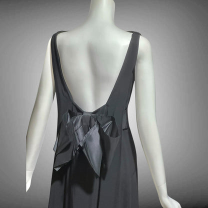 CAMEO vintage 1960s evening dress gown, black formal dress, backless watteau back