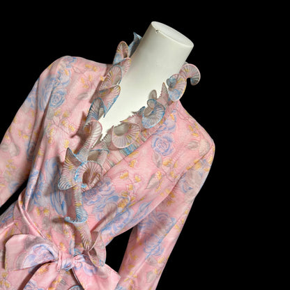 PERFECT NEGLIGEE, vintage 1960s dressing gown, soft pink & blue floral house coat lounging robe