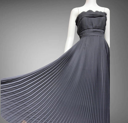 PILAR ROSSI COUTURE evening dress, vintage 1990s strapless pleated black gown