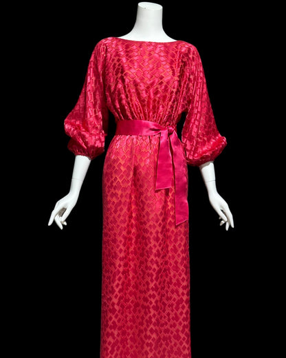 VICTOR COSTA, vintage 1970s evening dress, Hot Pink cowl back gown