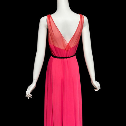 SCHIAPARELLI, vintage 1950s nightgown slip dress, shocking pink and lipstick red full length slip dress, Grecian Goddess gown