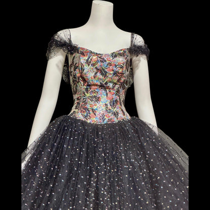 DAVID FIELDEN London, SAKS 1980s Party Dress, Silk Insane Tutu tulle lame party dress