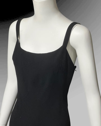 PAULINE TRIGERE, vintage 1980s evening dress, Black crepe sheath slip dress