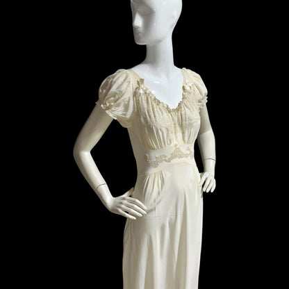 TROUSSEAU vintage 1940s nightgown slip dress, creamy white rayon night dress, full length