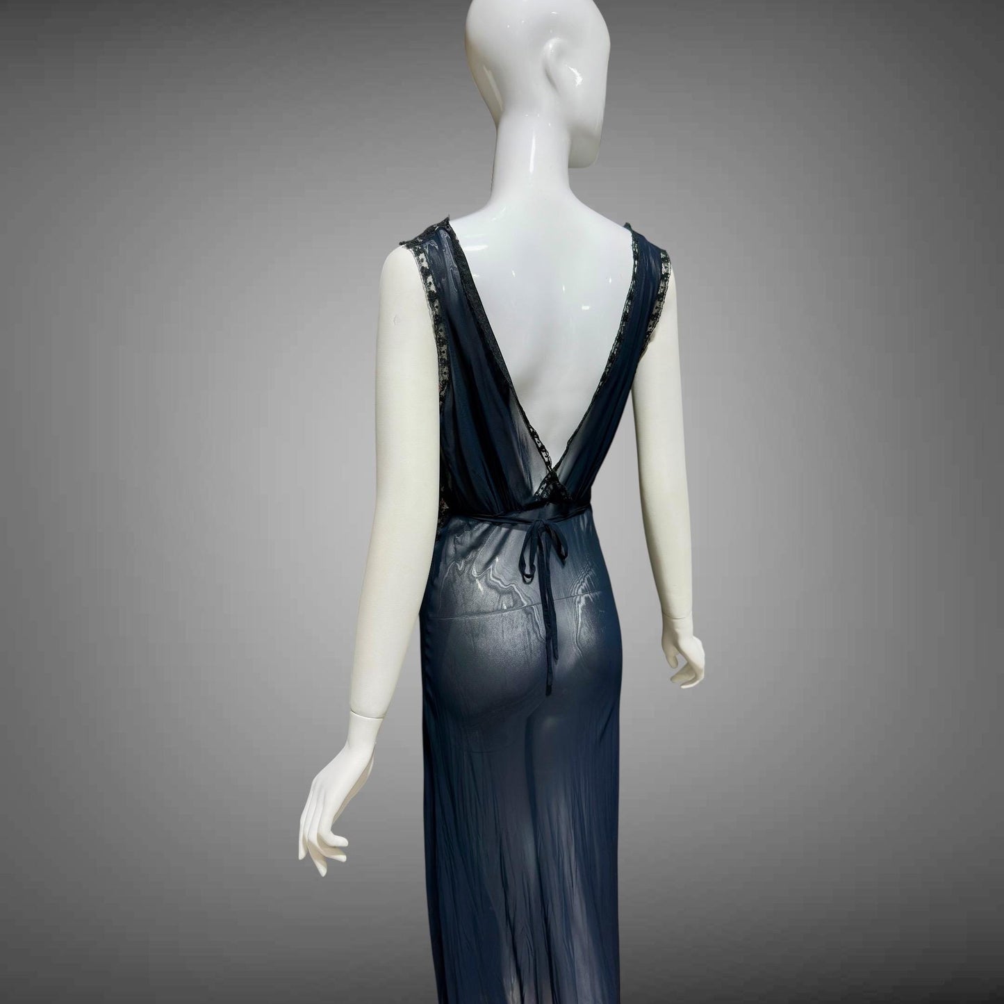 LADY DUFF, vintage 1930s Nightgown slip dress, sheer sultry black night dress, bias cut with lace