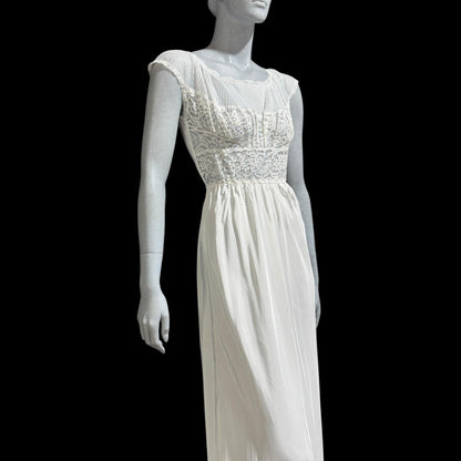 ARISTOCRAFT vintage 1940s nightgown slip dress, white sheer lace gown, bridal negligee lingerie dress