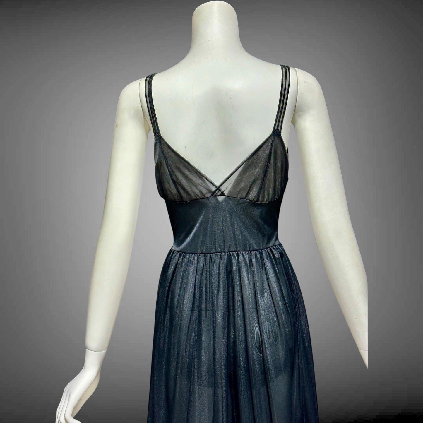 Rogers vintage 1950s Black Lace Nylon Nightgown Slip Dress