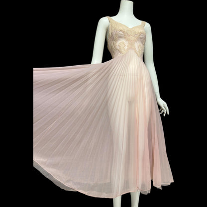 VANITY FAIR Peignoir set, Vintage 1940s Dusty Pink pleated bridal slip dress and robe