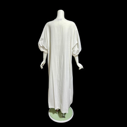KEYLOUN, vintage 1970s caftan dress,  white cotton zip front Hippie Boho Kaftan Dress