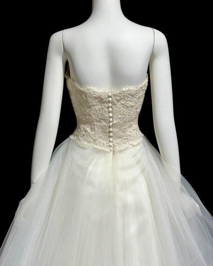 Y2k vintage wedding dress, beaded and tulle, 1950s style cupcake bridal ball gown