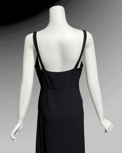 PAULINE TRIGERE, vintage 1980s evening dress, Black crepe sheath slip dress