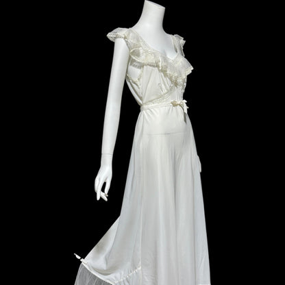 WONDER MAID, vintage 1940s nightgown slip dress, white nylon slip dress