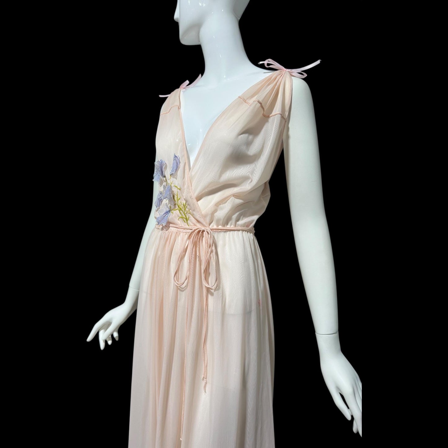 KICKERNICK Vintage 1940s Nightgown Slip dress: Sheer Pink Grecian Goddess gown with flowers