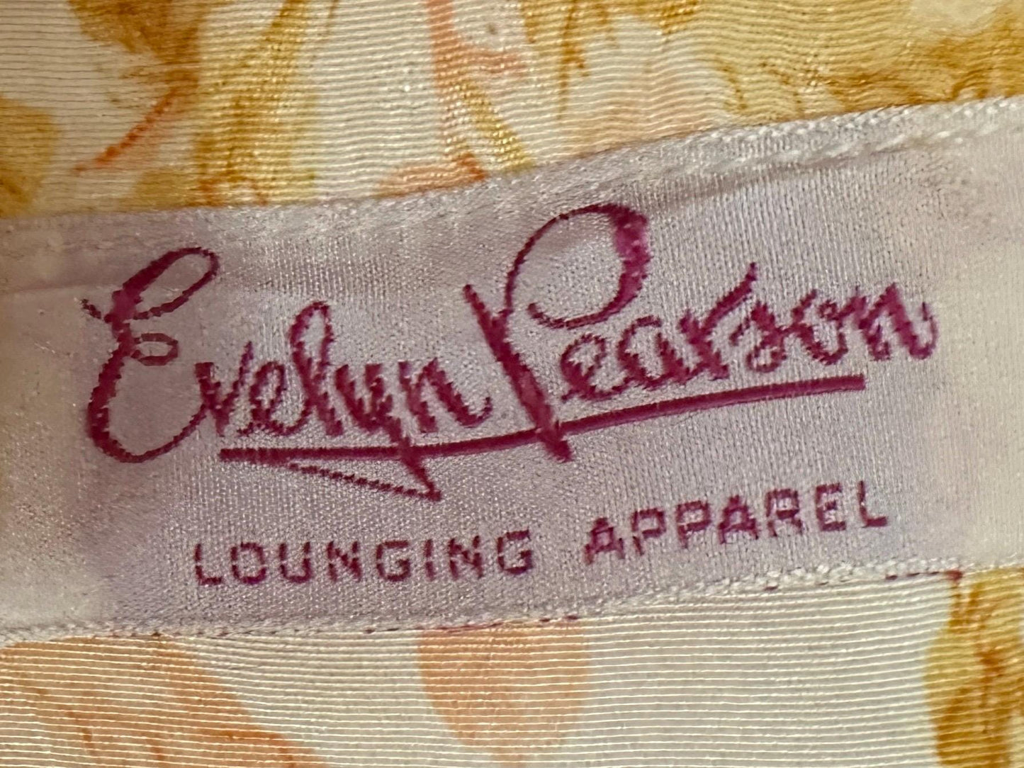 EVELYN PEARSON, vintage 1940s dressing gown robe, gold and pink floral wrap housecoat