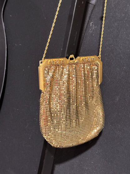 WHITING & DAVIS vintage 1960s mesh bag purse, gold mesh dance evening bag
