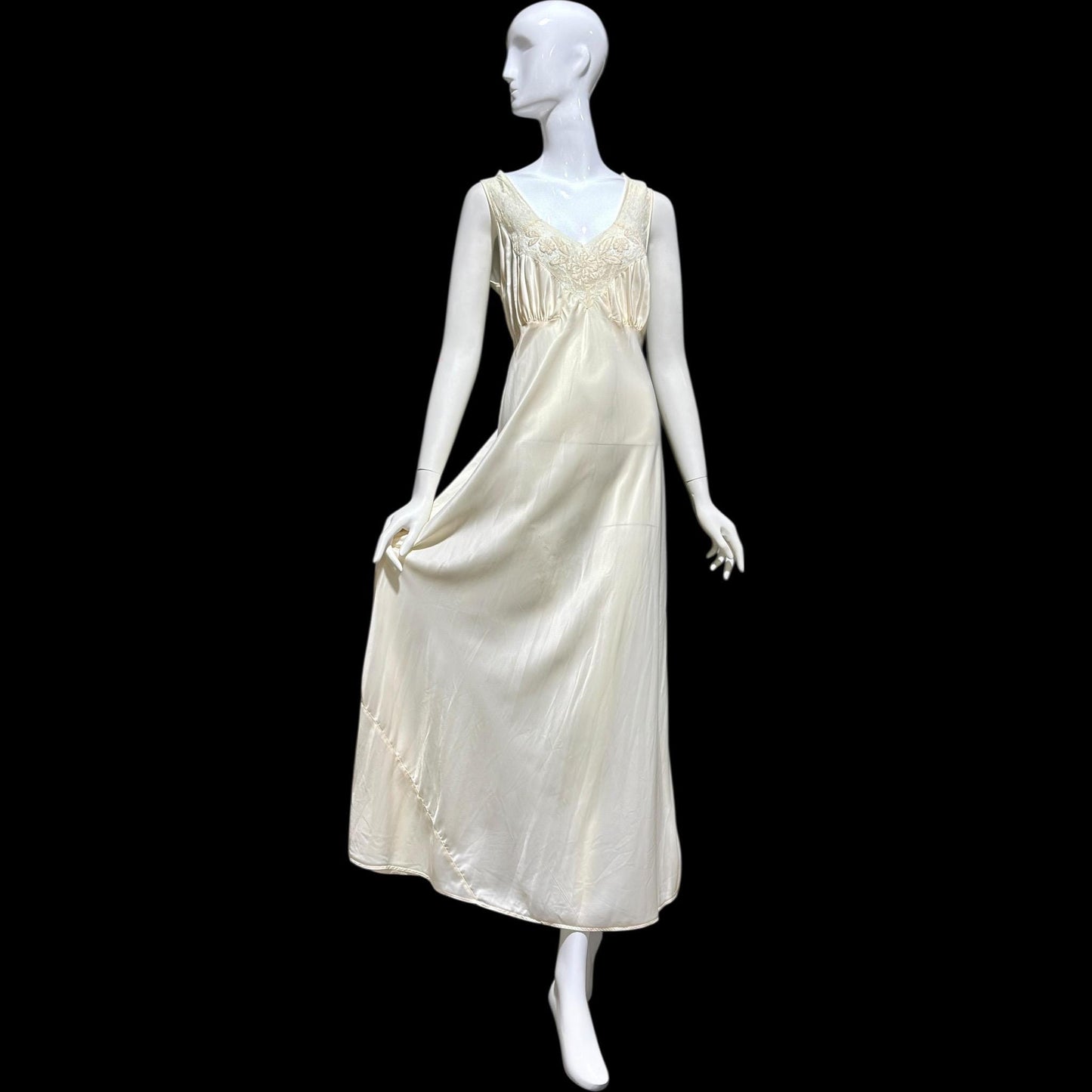 LAURA LANE Vintage Nightgown slip dress, 1940s pearly white satin Lingerie Dress, Medium