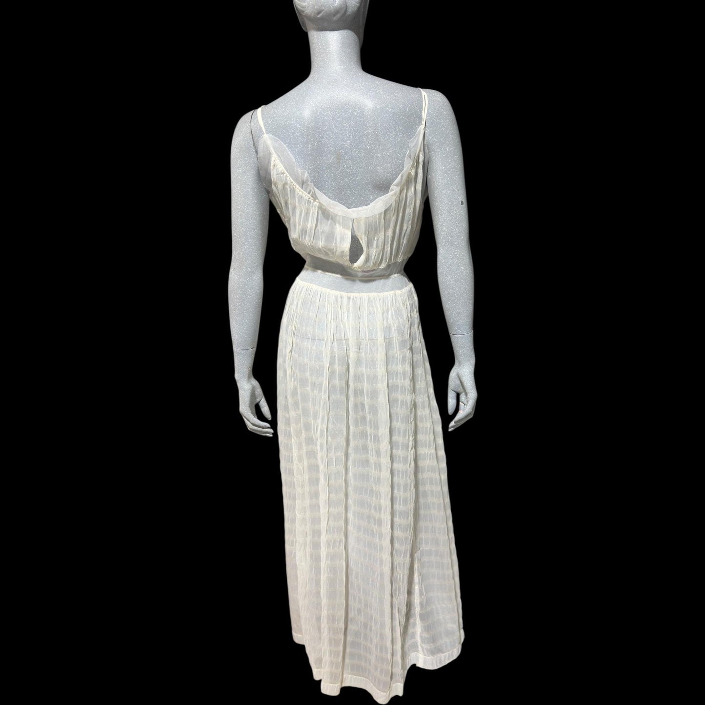 IRIS vintage 1930s Nightgown slip dress, ethereal white sheer waffled nylon lingerie dress