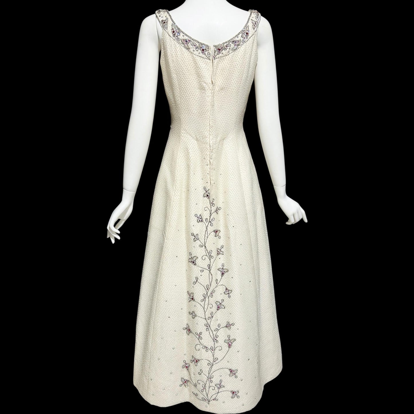JEAN LOUIS 1960s vintage White beaded evening dress, ball gown Wedding dress, Beads and Rhinestones Sparkle