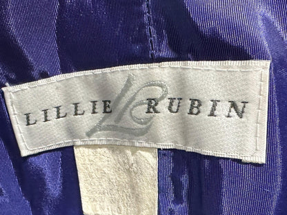 LILLIE RUBIN, vintage 1980s MINI Party Prom cocktail dress, Navy Blue Strapless sequin lace and ostrich feathers