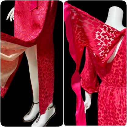 VICTOR COSTA, vintage 1970s evening dress, Hot Pink cowl back gown