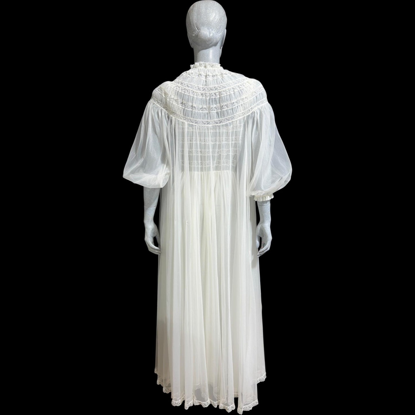 RADCLIFFE vintage 1940s nightgown robe set, bridal white chiffon wedding peignoir slip dress set