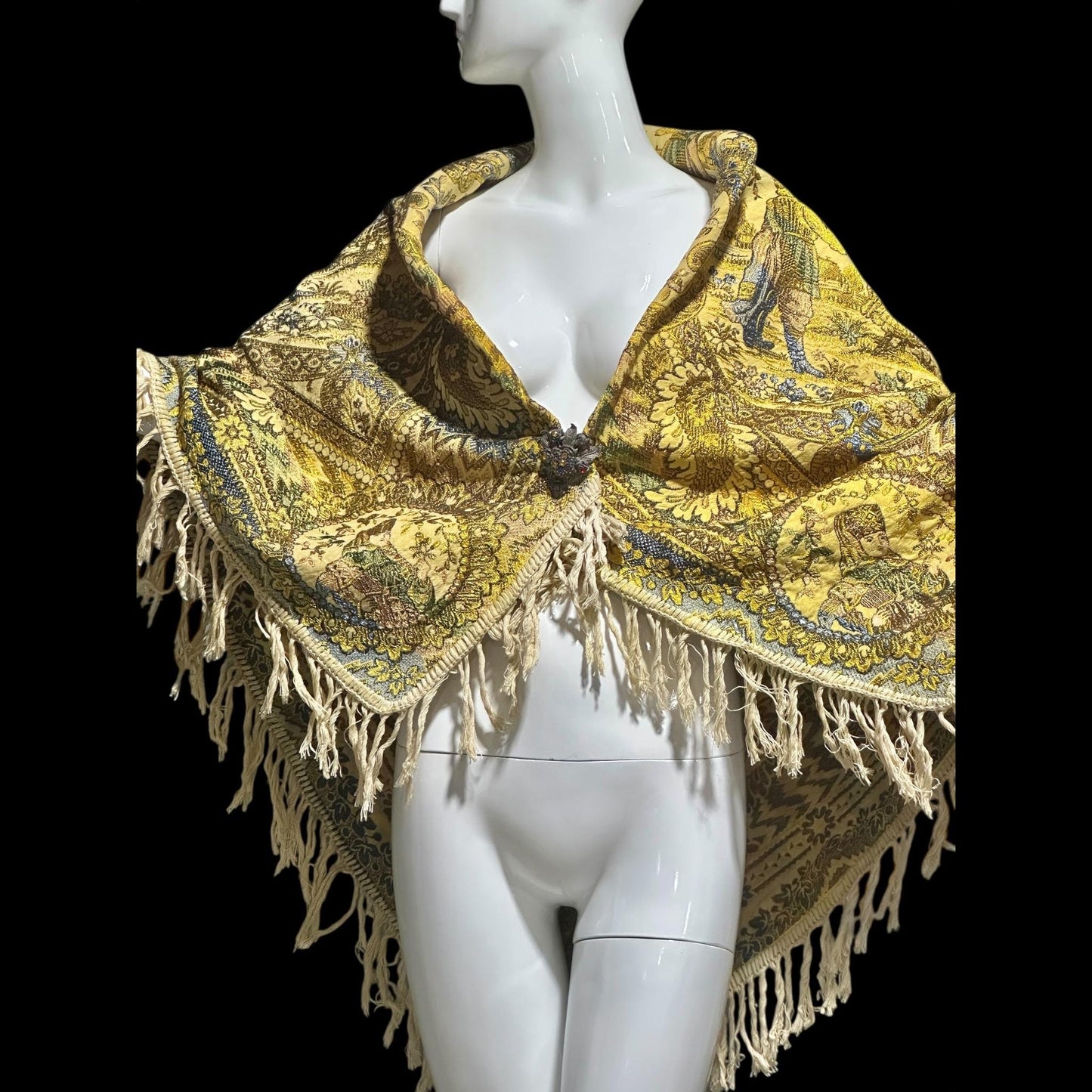 1800s Antique Vintage Silk Tapestry, Victorian Russian fringed jacquard shawl, Tablecloth or Wrap