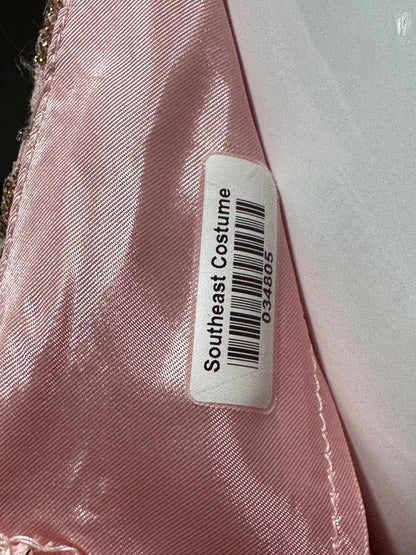 1960s Vintage evening dress, pink Bridgerton silk chiffon empire waist beaded lace formal scarf gown