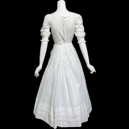 1900s Antique Victorian wedding dress, vintage white batiste cotton gown, Edwardian bride