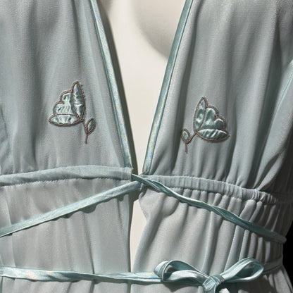 LUCIE ANN BEVERLY Hills, Claire Sandra vintage 1960s nightgown, powder blue jersey knit ruffled hem gown