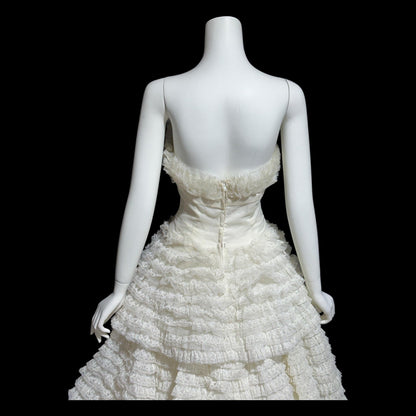 1950s vintage wedding gown, Custom Made white tiered lace cupcake dress ball gown