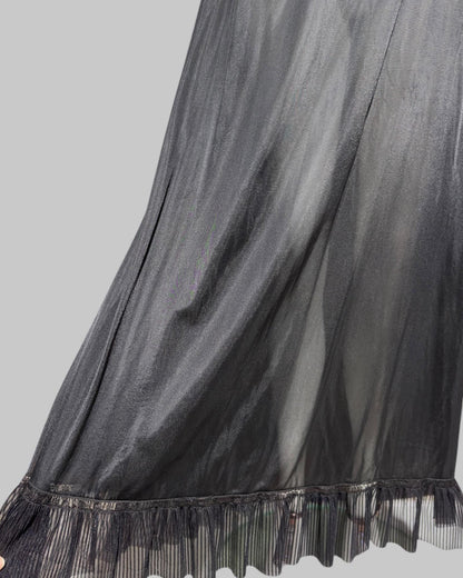 KAYSER vintage 1950s nightgown slip dress, ethereal sheer black chiffon and lace micro pleat gown