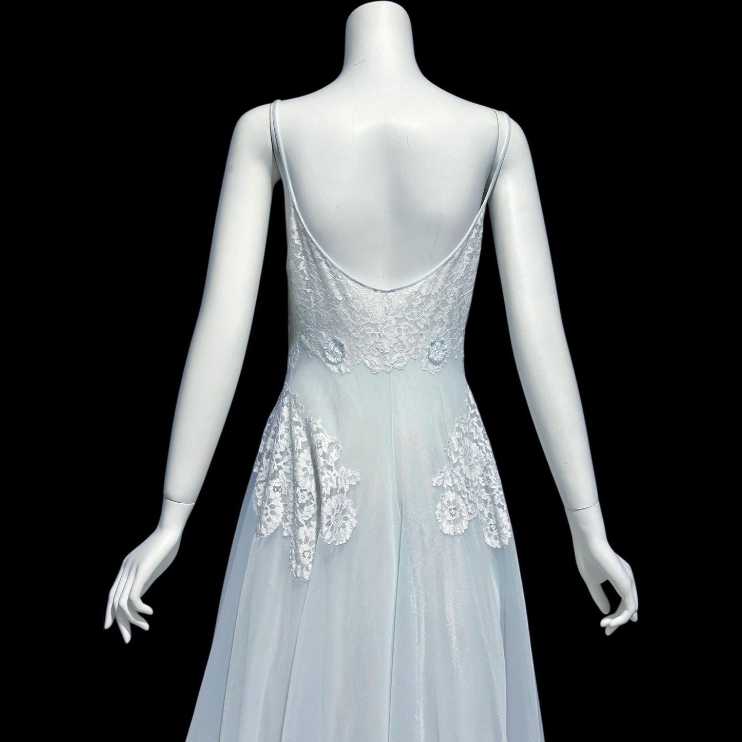 VANITY FAIR, vintage 1950s Nightgown Slip Dress, Sheer Powder Blue Nylon and Lace House Dress
