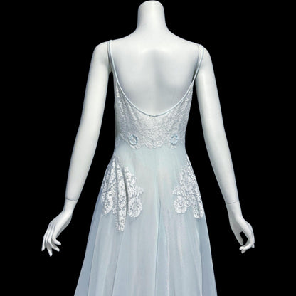 VANITY FAIR, vintage 1950s Nightgown Slip Dress, Sheer Powder Blue Nylon and Lace House Dress