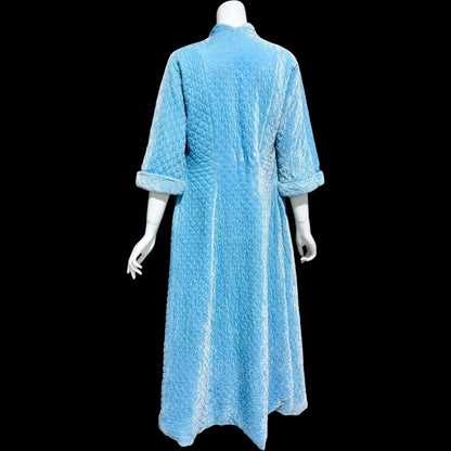 B COHEN ORIGINAL, vintage 1940s dressing gown robe, quilted robin's egg blue double breasted wrap front housecoat