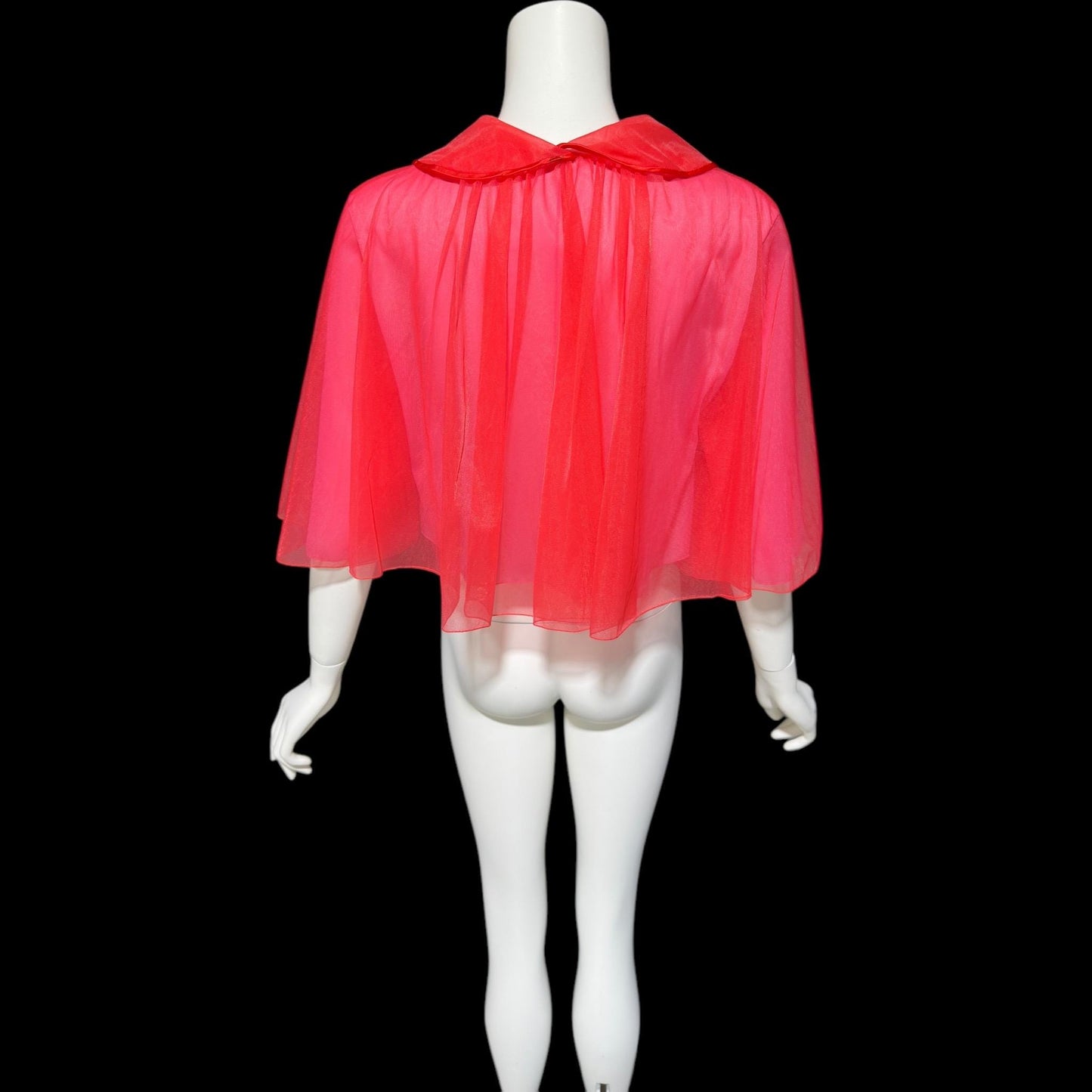 1950s vintage bed night jacket, Cherry Red & Hot Pink double layer chiffon cropped swing style jacket