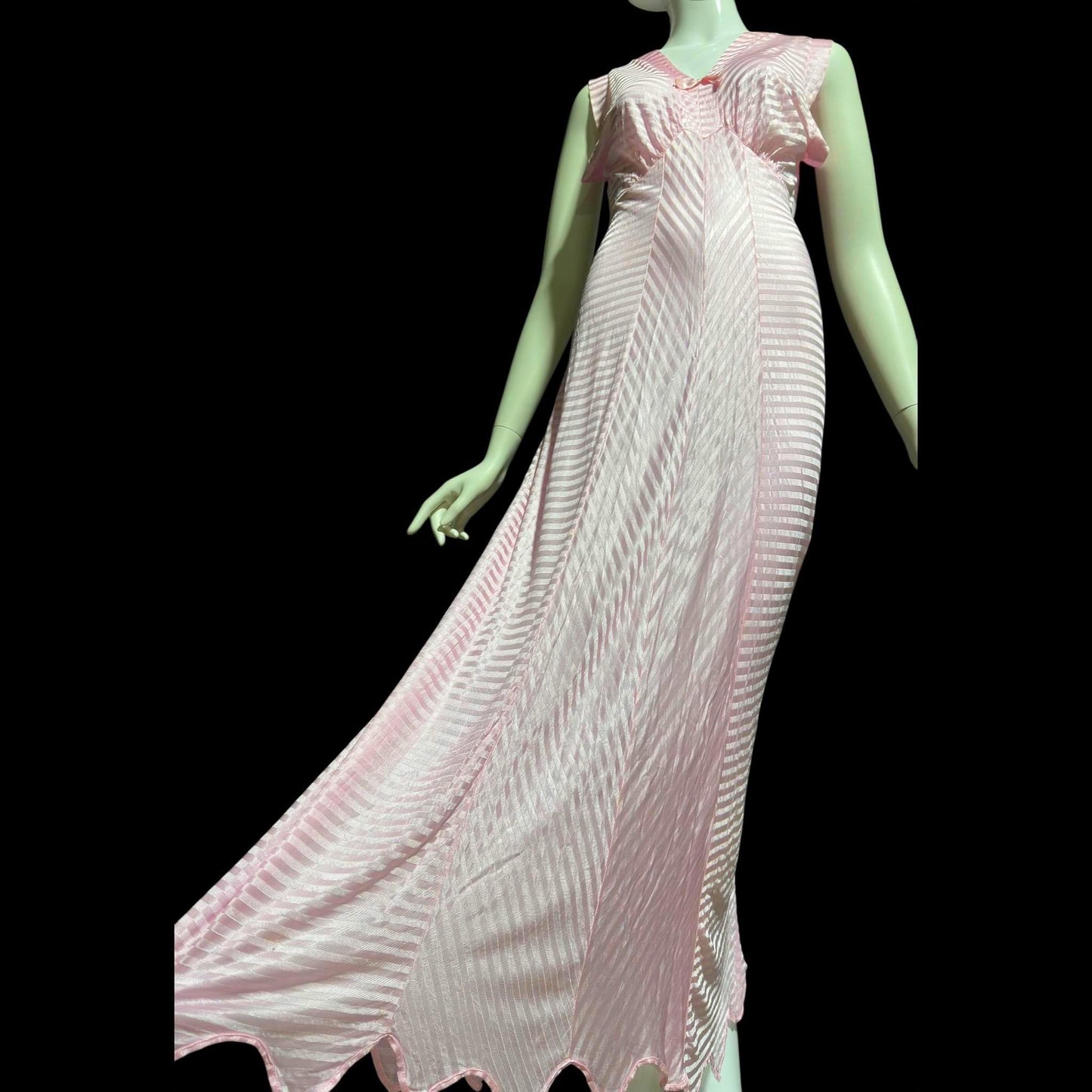 LORRAINE vintage 1940s Nightgown Slip Dress: Pink Shadow Stripe Rayon Night dress