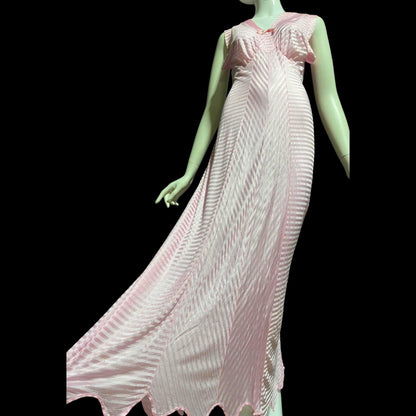 LORRAINE vintage 1940s Nightgown Slip Dress: Pink Shadow Stripe Rayon Night dress