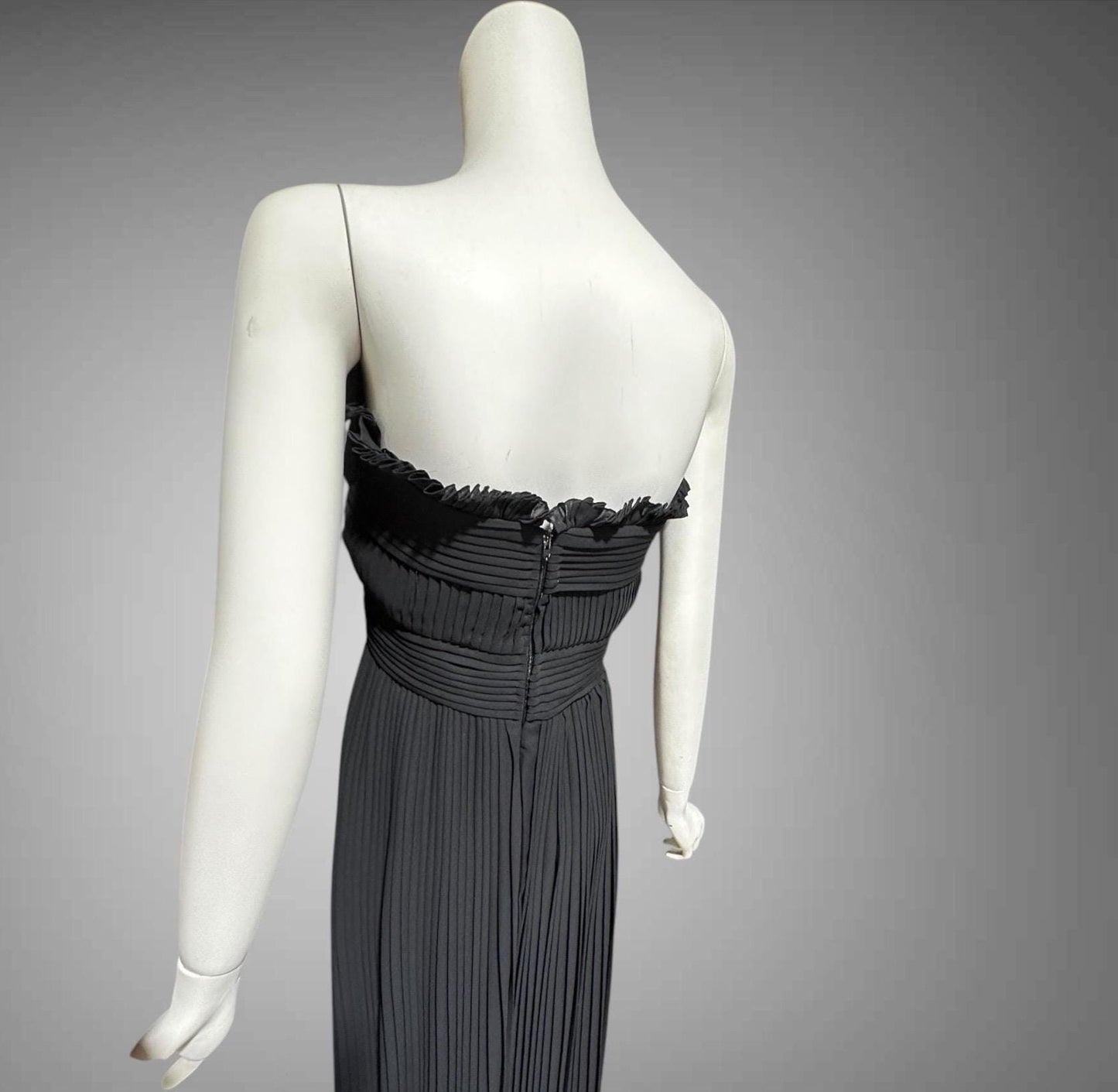 PILAR ROSSI COUTURE evening dress, vintage 1990s strapless pleated black gown