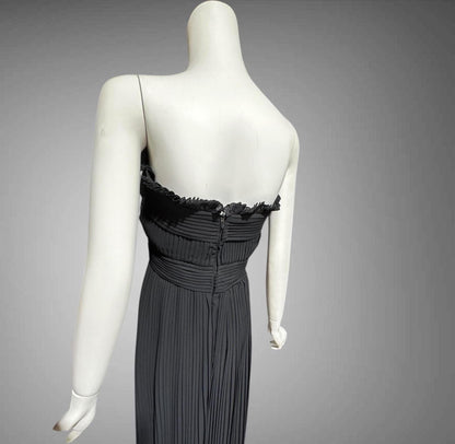 PILAR ROSSI COUTURE evening dress, vintage 1990s strapless pleated black gown
