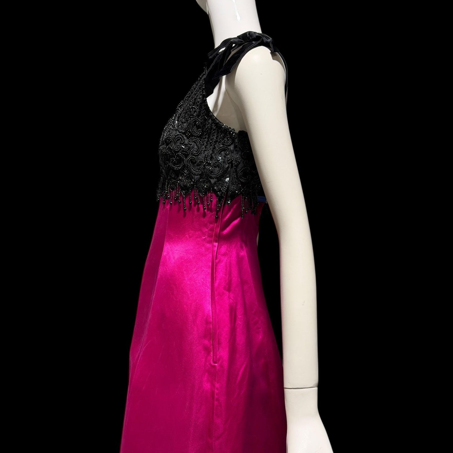 BELLVILLE SASSOON Vintage evening dress gown, SAKS 1980s Black Magenta beaded gown