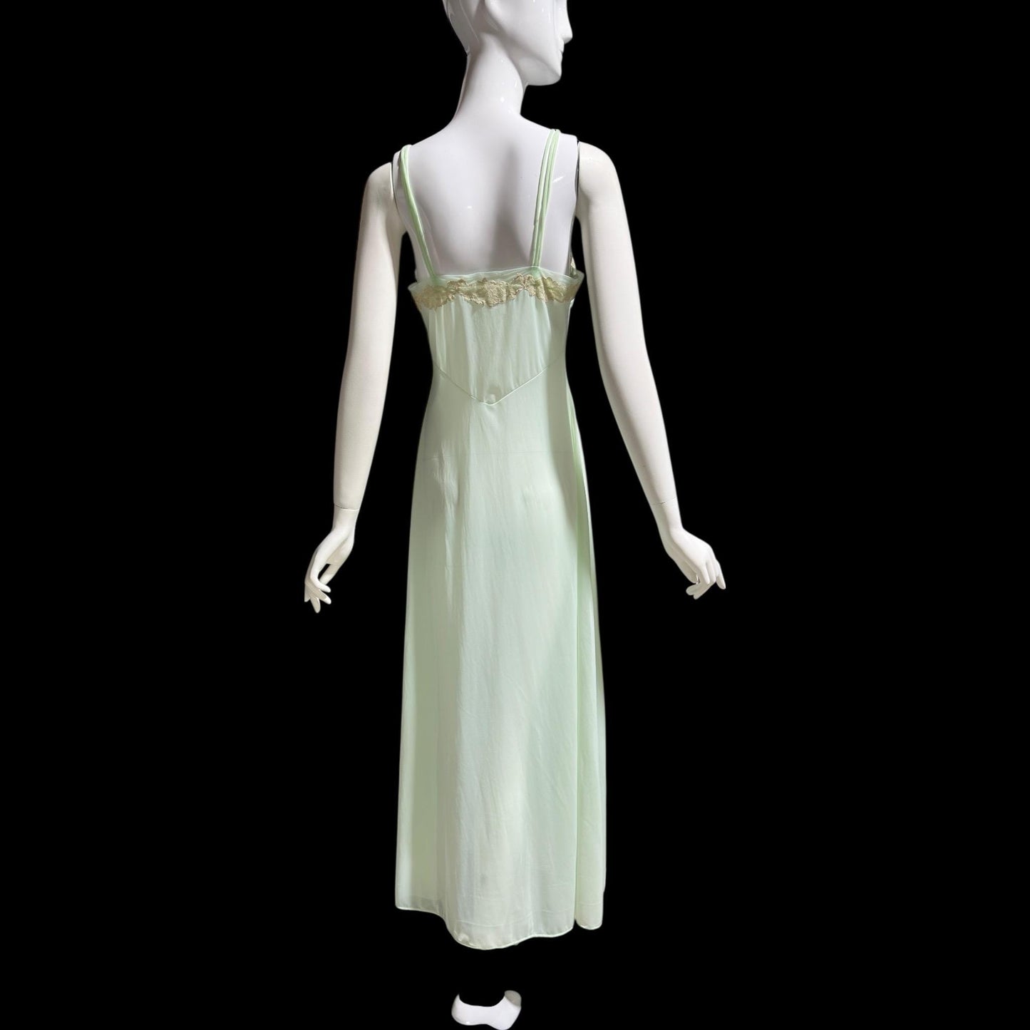 VAN RAALTE MYTH vintage 1950s Nightgown Slip Dress: Pale celadon green Nylon beaded night Dress