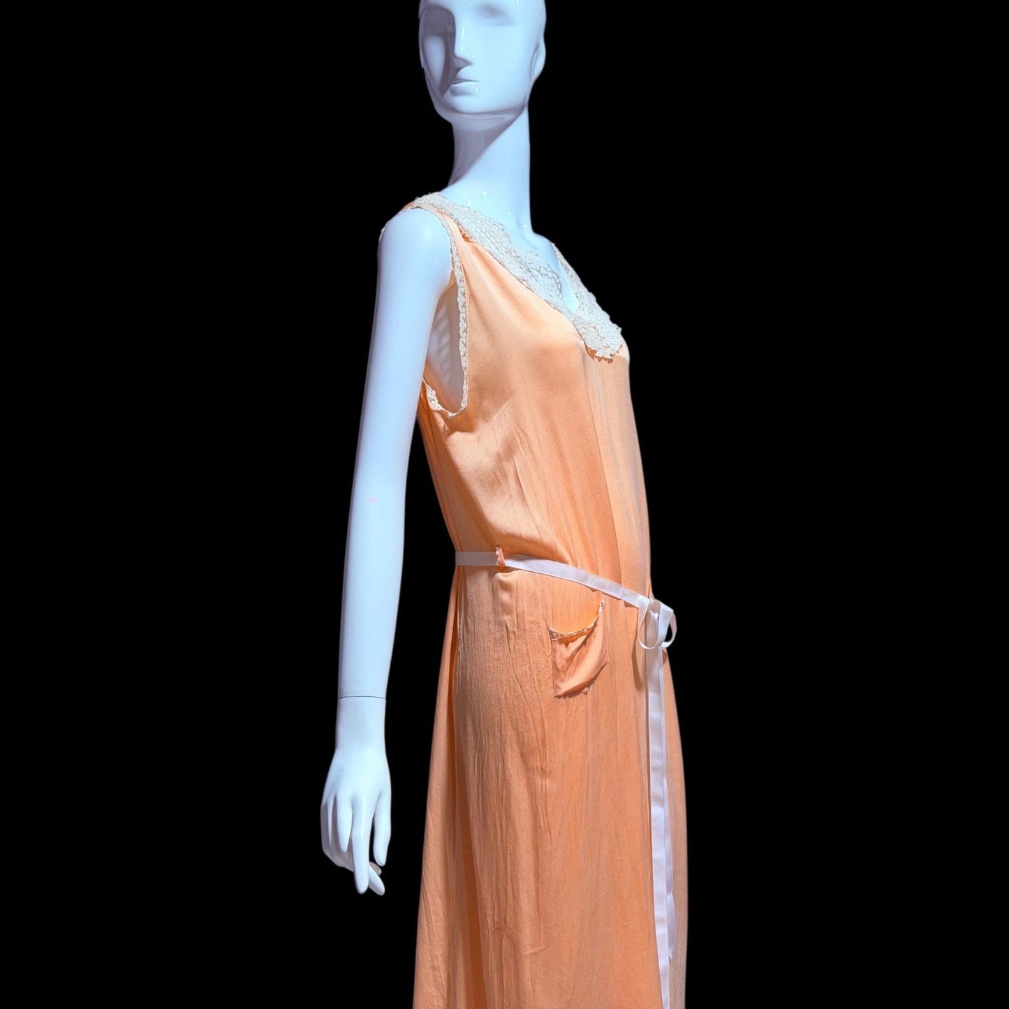 1920s vintage nightgown slip dress, peach sorbet silk shift lingerie dress